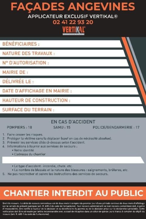 Façades Angevines, formulaire d'application, détails de l'accident